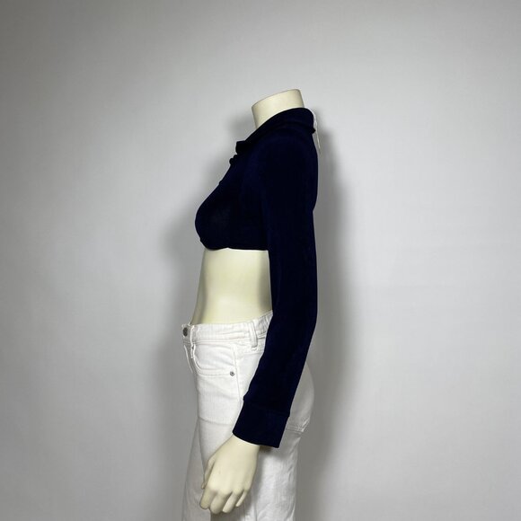 MIRROR PALAIS Navy Jersey 'Underwire Polo' Crop Long Sleeve Top - Picture 3 of 10